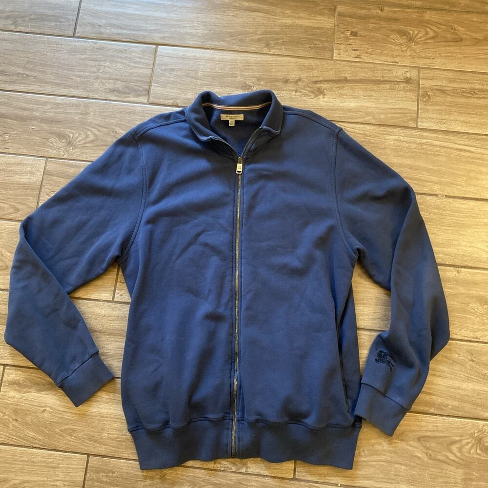 Burberry Blue Full Zip Up Collar Sweatshirt Jacket Long Sleeve Men's 2XL